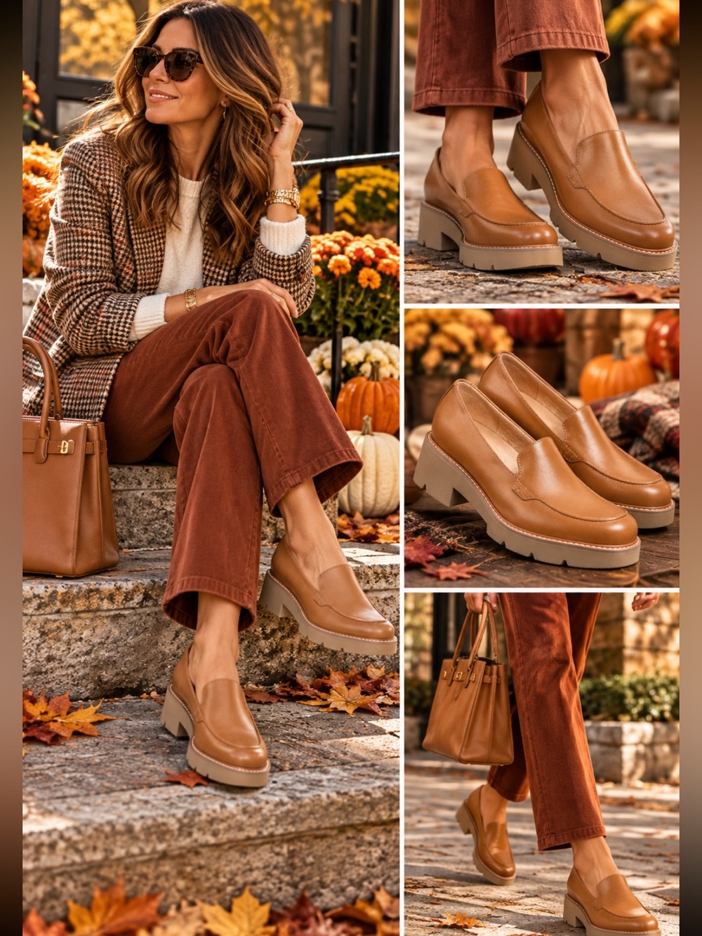 Naturalizer Tan Leather Platform Loafers